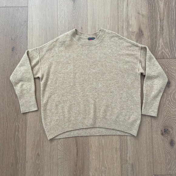 Vince Camuto Sweater Women Medium Tan Latte Heather Crewneck Knit Center Seam - Picture 4 of 12